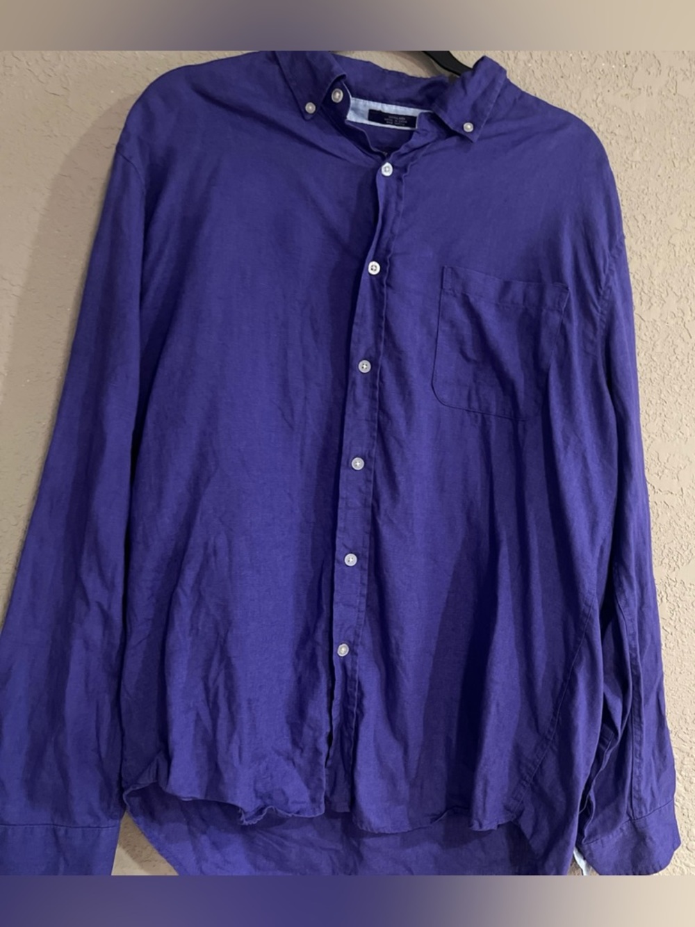 Alan Flusser Men’s Large 100 Linen Long Sleeve Button Down Shirt Purple *FLAW*